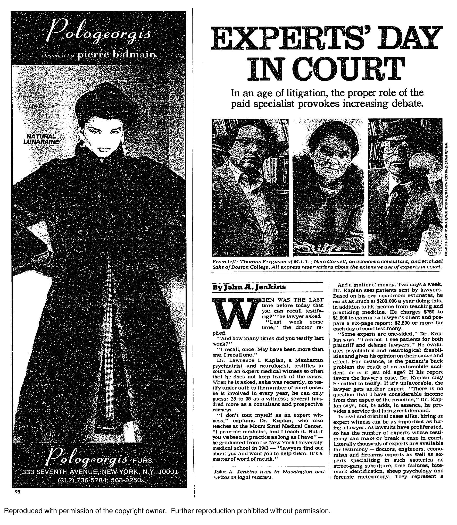Experts' Day in Court — page 1