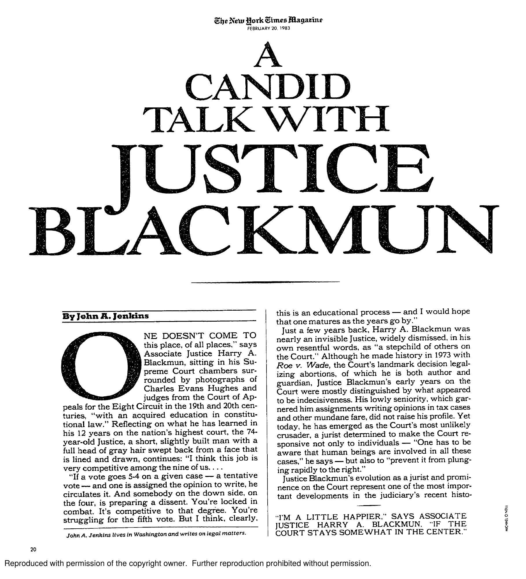 A Candid Talk with Justice Blackmun — page 1
